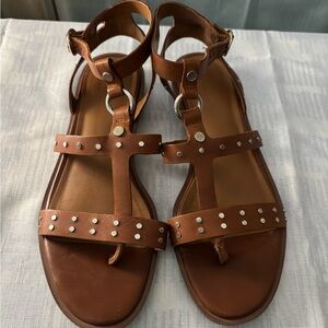 Franco Sarto Tan Leather Sandals with Silver Studs